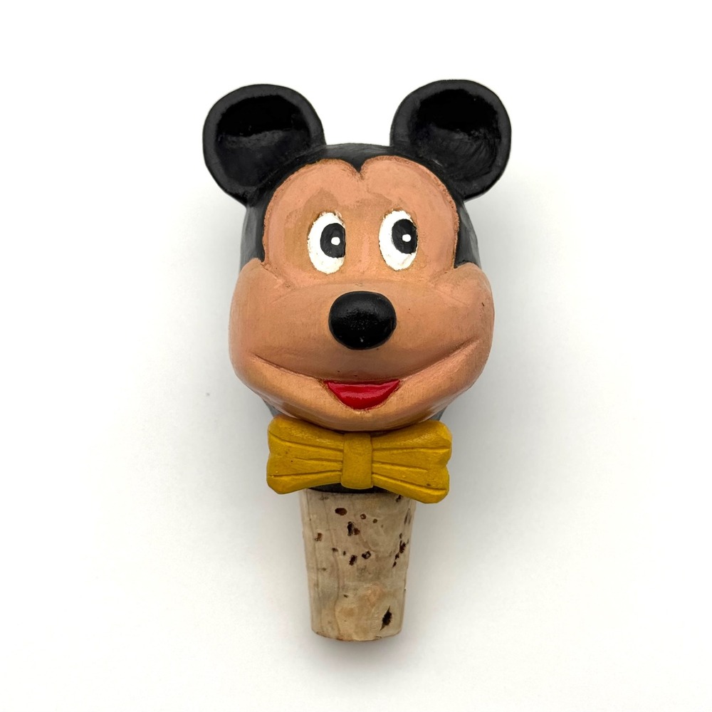 Mickey Mouse Wine Bottle Stopper Wooden Carved Disney Barware Cork